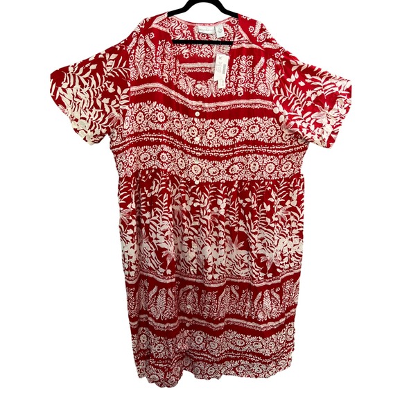 NWT Anna Maxwell Mini Shift Dress 5X‎ Plus Button Short Sleeve Rayon Boho Summer - Picture 1 of 12